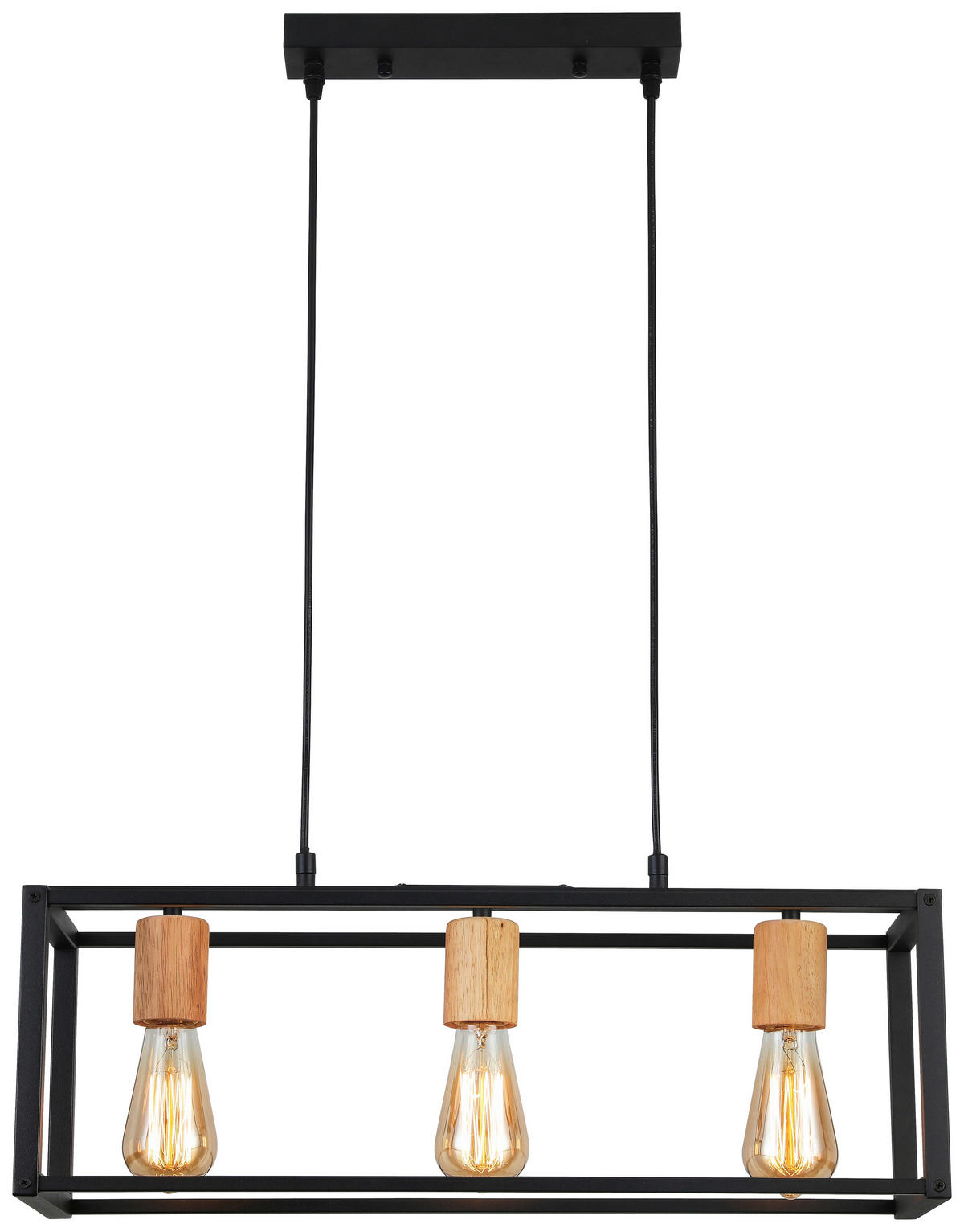 HÄNGELEUCHTE 60/20/120 cm   - Schwarz/Naturfarben, MODERN, Holz/Metall (60/20/120cm) - Bessagi Home