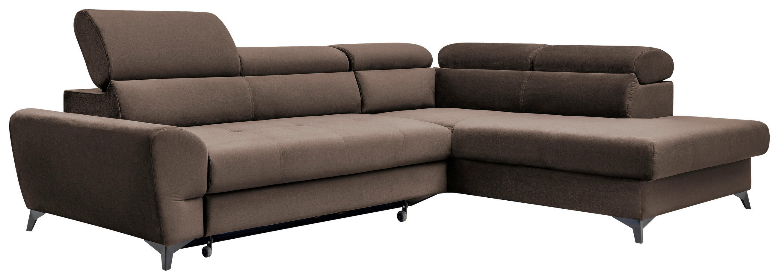 ECKSOFA Dunkelbraun Velours  - Dunkelbraun/Schwarz, MODERN, Textil/Metall (272/212cm) - MID.YOU