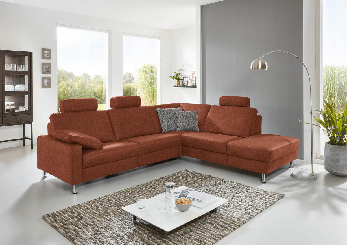 ECKSOFA in Mikrofaser Rotbraun  - Rotbraun/Alufarben, Design, Textil/Metall (275/242cm) - Dieter Knoll