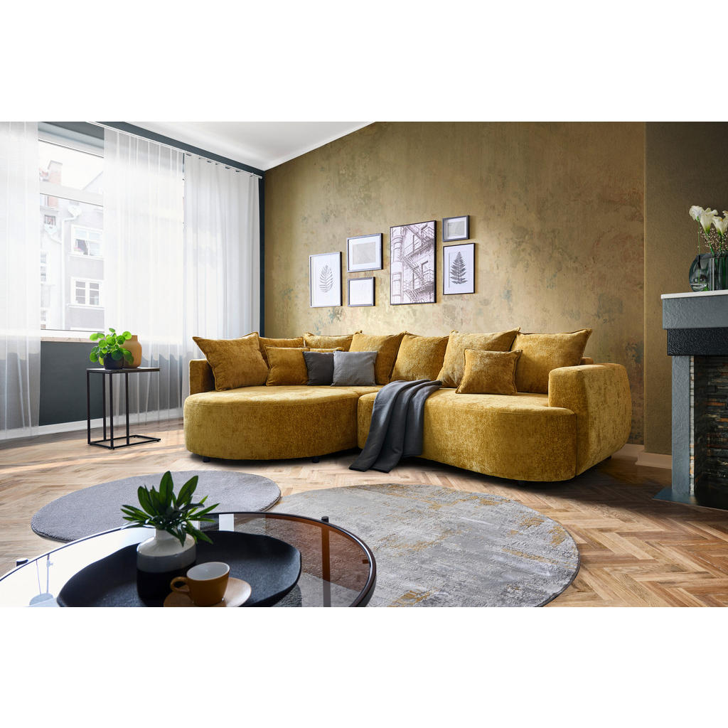Thumbnail - Carryhome Ecksofa, Gold, Textil, 3-Sitzer, Füllung: Schaumstoff, Ottomane links, L-Form, 307.0x194.0 cm, Stoffauswahl, s...