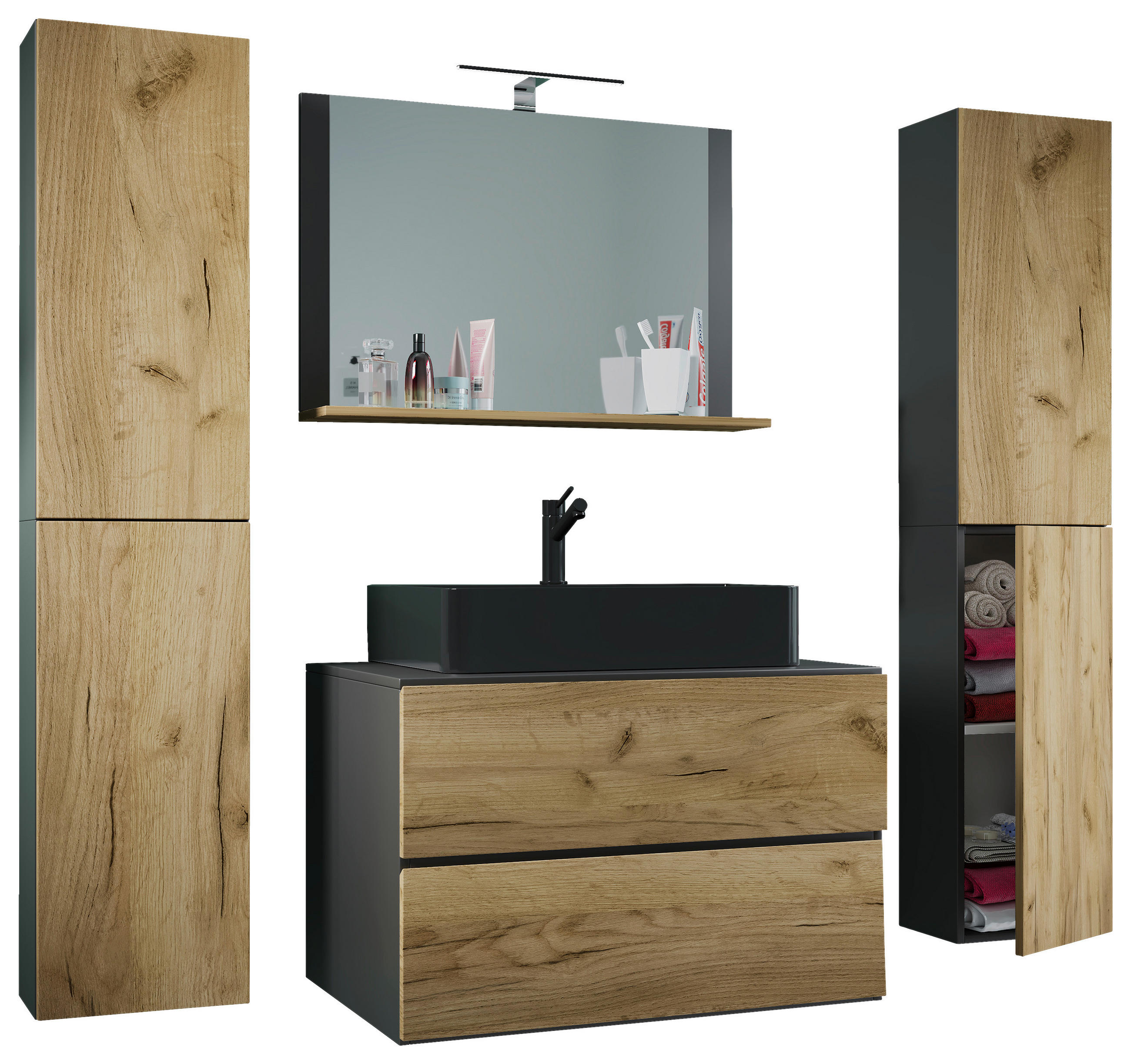 BADEZIMMER 5-teilig  in 147 cm  - Honigeiche/Anthrazit, MODERN, Glas/Keramik (147cm) - MID.YOU