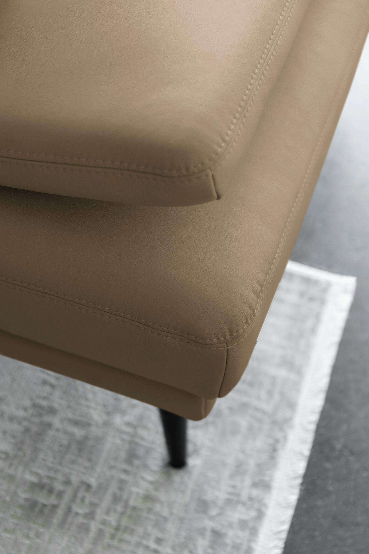 ECKSOFA Echtleder Khaki  - Khaki/Schwarz, Konventionell, Leder/Metall (301/180cm) - Joop!