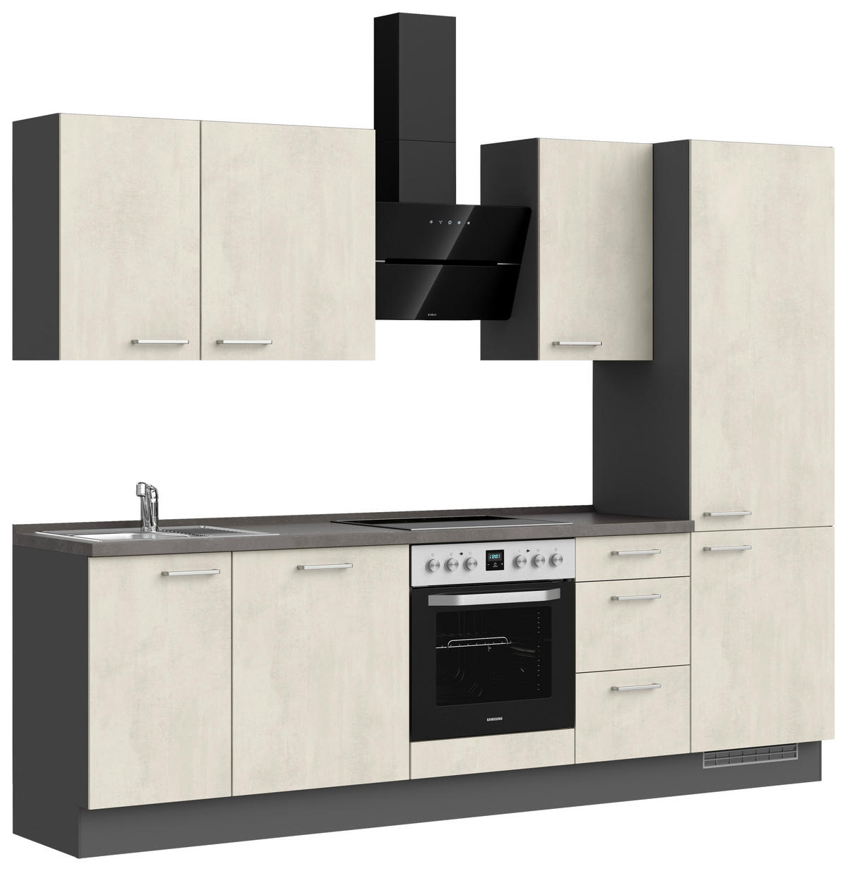 KÜCHENBLOCK Riva 270 cm  in Weiß, Schieferfarben  - Schieferfarben/Edelstahlfarben, MODERN, Holzwerkstoff/Metall (270cm) - Nobilia