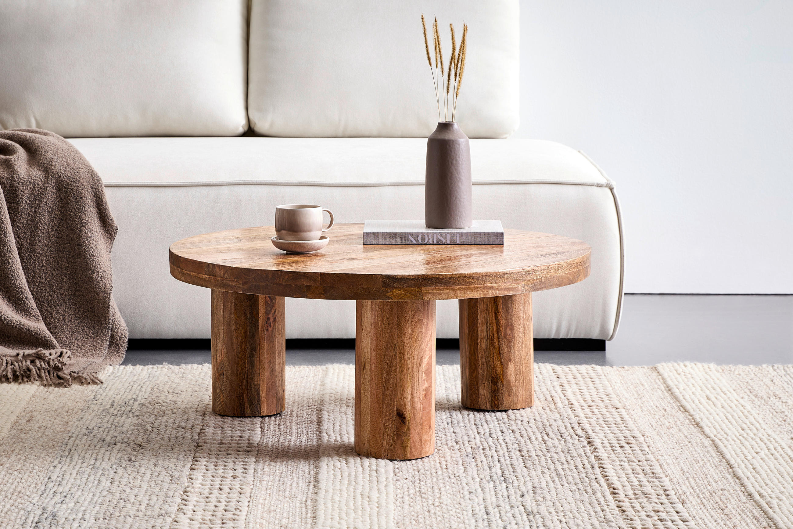 COUCHTISCH Mangoholz vollmassiv rund Naturfarben  - Naturfarben, Design, Holz (85/35/85cm) - Livetastic