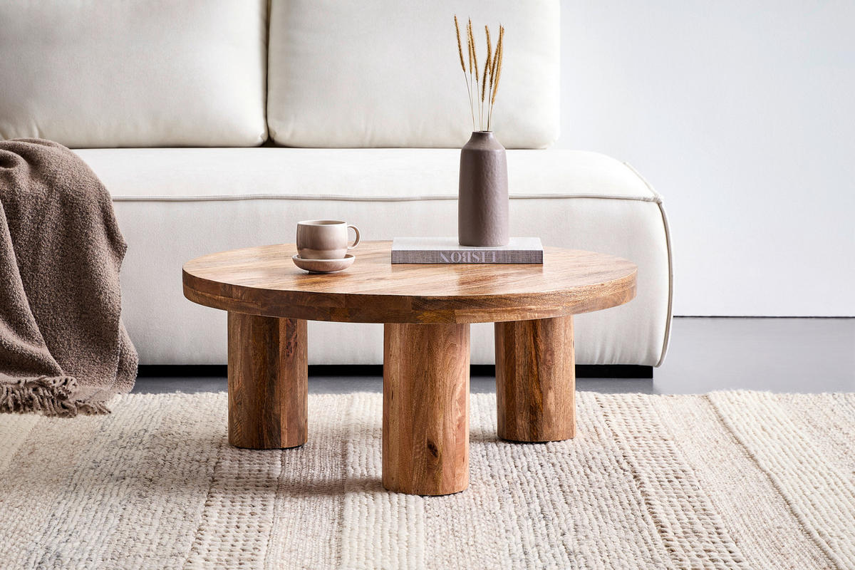 COUCHTISCH Mangoholz vollmassiv rund Naturfarben  - Naturfarben, Design, Holz (85/35/85cm) - Livetastic