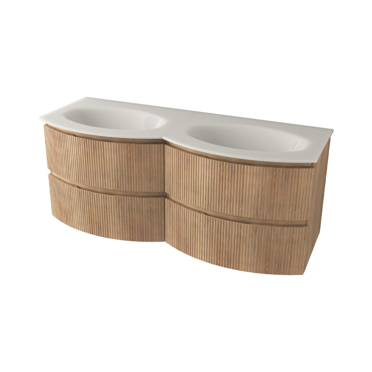 MOSDÓSZEKRÉNY MOSDÓVAL 138/56,5/51 cm  - tölgyfa színű/magasfényű fehér, Basics, faalapú anyag/Üveg (138/56,5/51cm) - Welnova