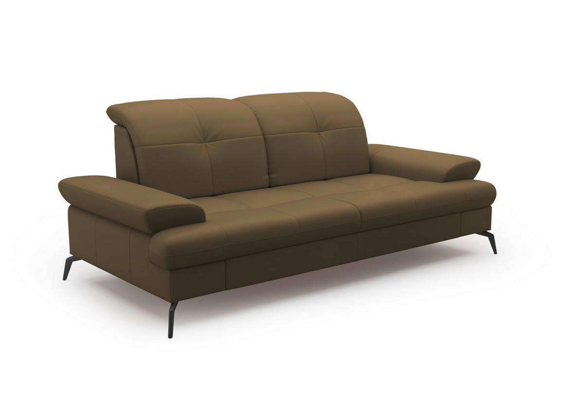 3-SITZER-SOFA in Echtleder Olivgrün  - Schwarz/Olivgrün, Konventionell, Leder/Metall (212/90/122cm) - Sit & More