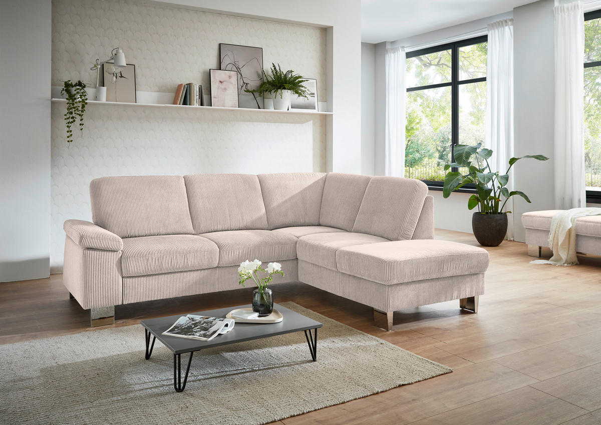 ECKSOFA in Cord Hellbraun  - Hellbraun/Edelstahlfarben, Konventionell, Textil/Metall (248/200cm) - Beldomo System