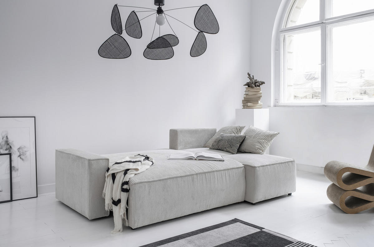 ECKSOFA  in Cord Beige  250/156 cm  - Beige/Schwarz, Design, Kunststoff/Textil (250/156cm) - MID.YOU
