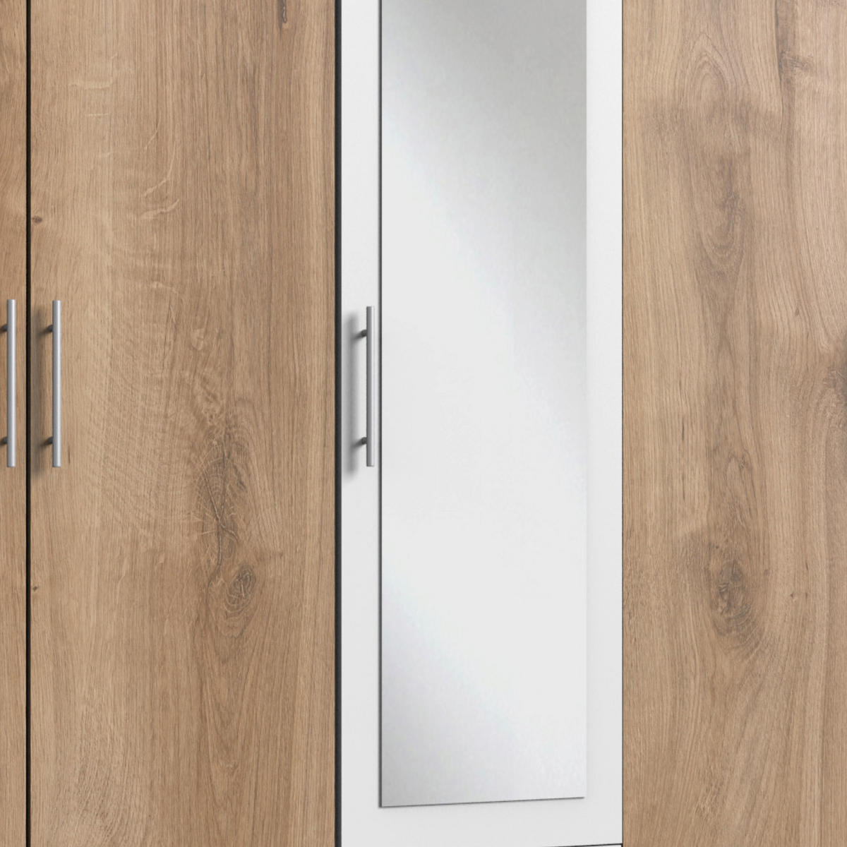 DREHTÜRENSCHRANK 225/210/58 cm 5-türig Weiß, Eichefarben  - Eichefarben/Alufarben, KONVENTIONELL, Glas/Holzwerkstoff (225/210/58cm) - MID.YOU