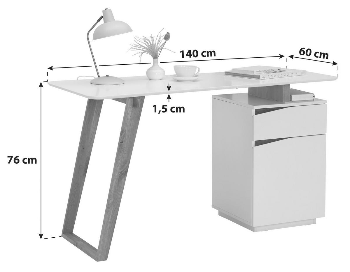 BIROU in lemn, material pe bază de lemn  - alb/culoare lemn stejar, Modern, lemn/material pe bază de lemn (140/45-60/76cm) - MID.YOU