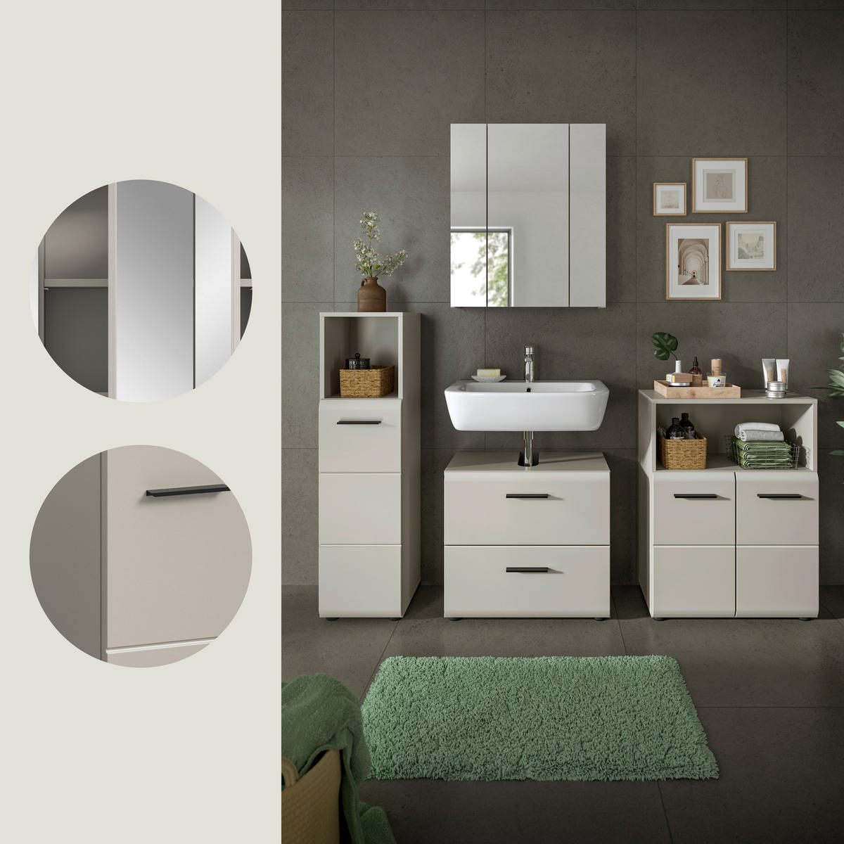 BADEZIMMER 4-teilig  in 150 cm  - Kaschmir/Schwarz, Trend, Glas/Holzwerkstoff (150cm) - MID.YOU
