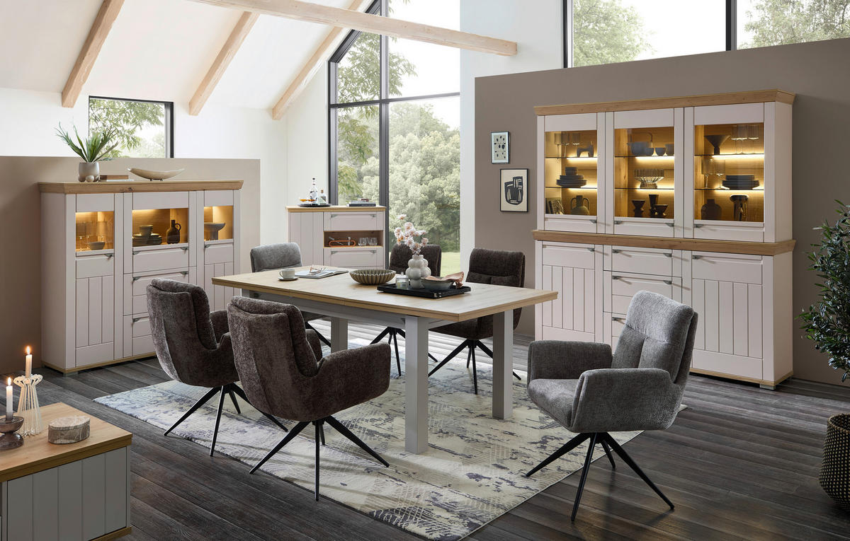 BUFFET 200/208/47 cm  in Kaschmir, Eiche Artisan  - Kaschmir/Eiche Artisan, ROMANTIK / LANDHAUS, Glas/Holzwerkstoff (200/208/47cm) - Landscape