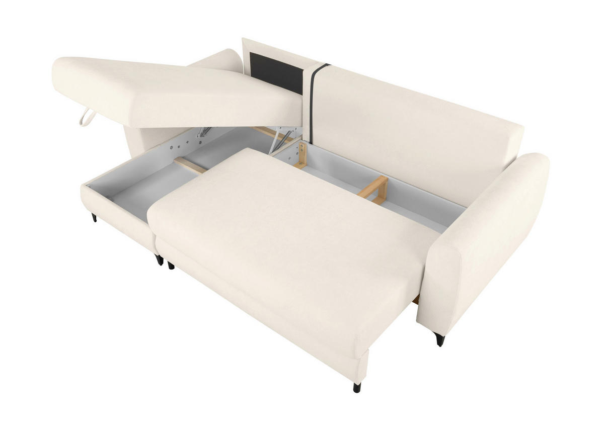 ECKSOFA Moli Creme Bouclé  - Creme/Schwarz, Design, Textil/Metall (236/148cm) - MID.YOU