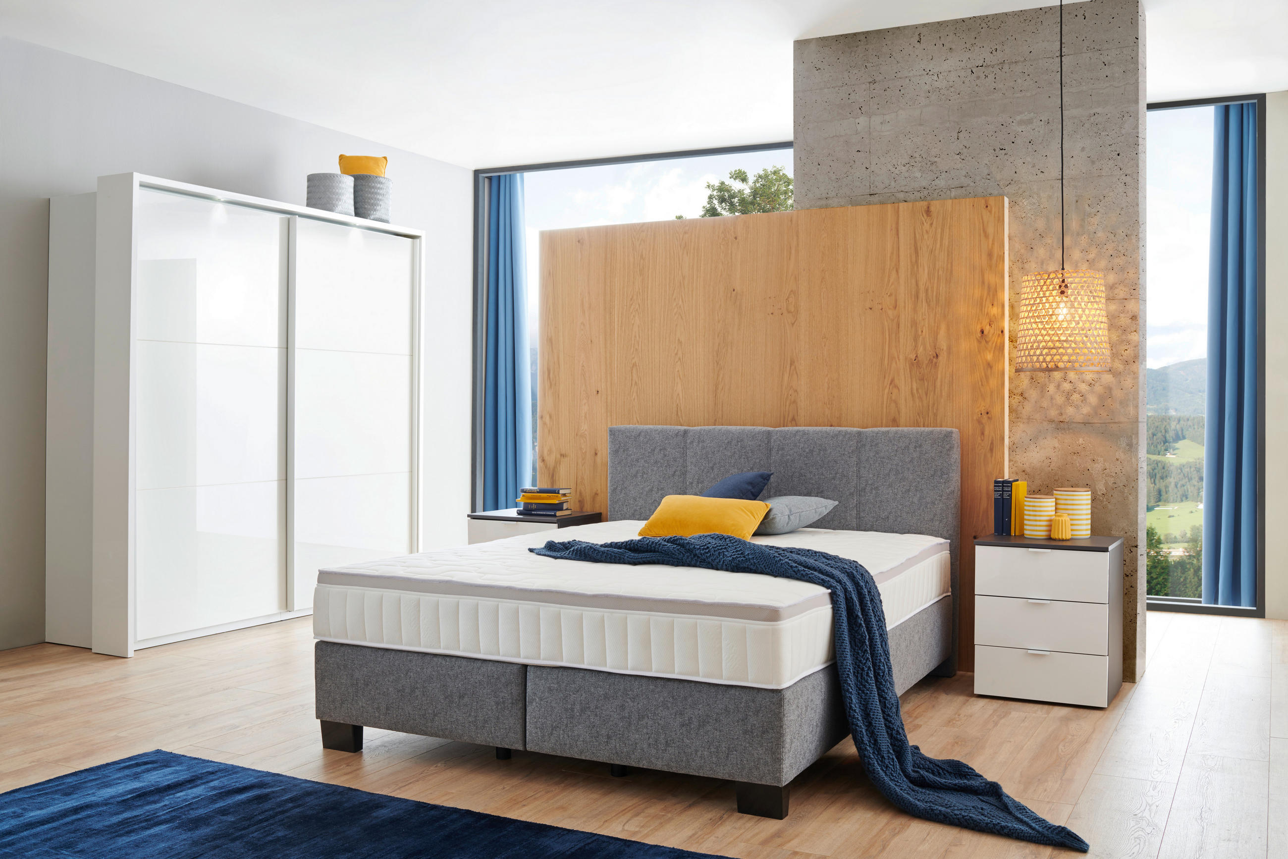 BOXSPRINGBETT 180/200 cm  in Platinfarben  - Platinfarben/Schwarz, Design, Kunststoff/Textil (180/200cm) - Hom`in
