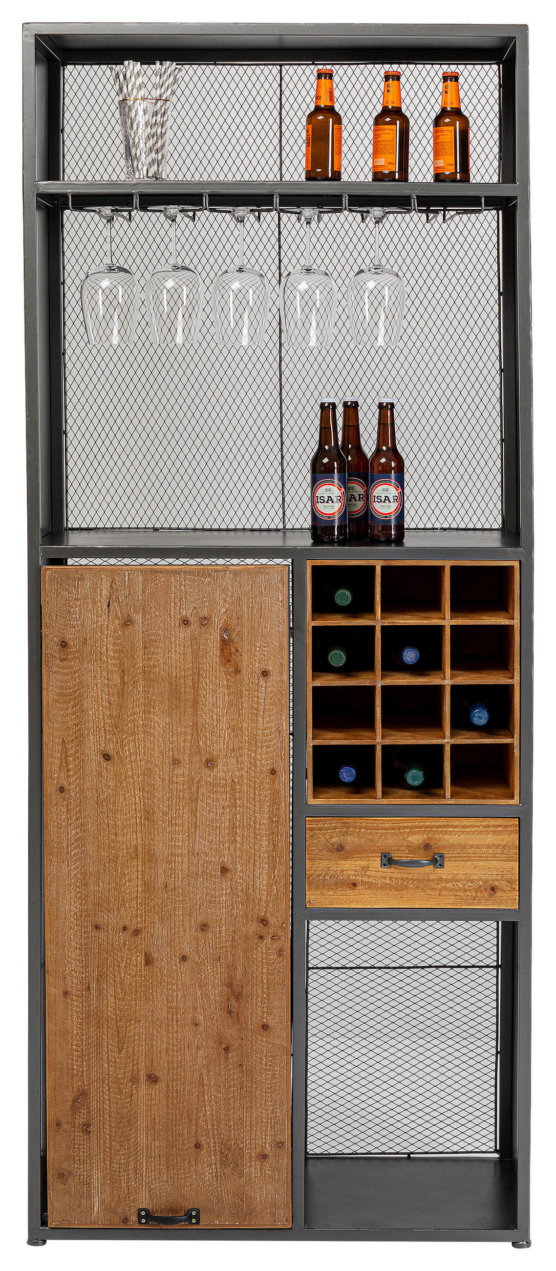 BARSCHRANK Tanne massiv Grau, Naturfarben  - Naturfarben/Grau, Design, Holz/Metall (80/201/38-134,5cm) - Kare-Design