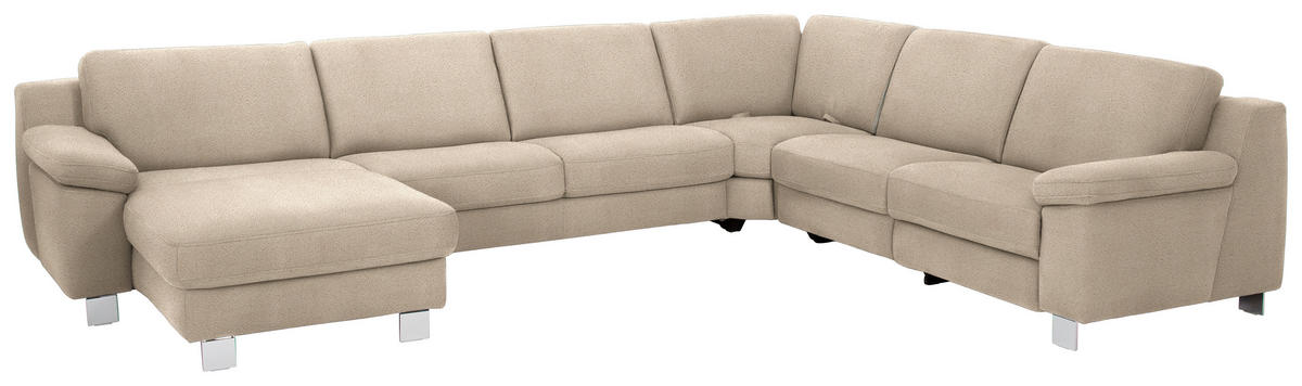 WOHNLANDSCHAFT in Mikrofaser Naturfarben, Sandfarben  - Sandfarben/Chromfarben, Design, Textil/Metall (166/364/278cm) - Valdera