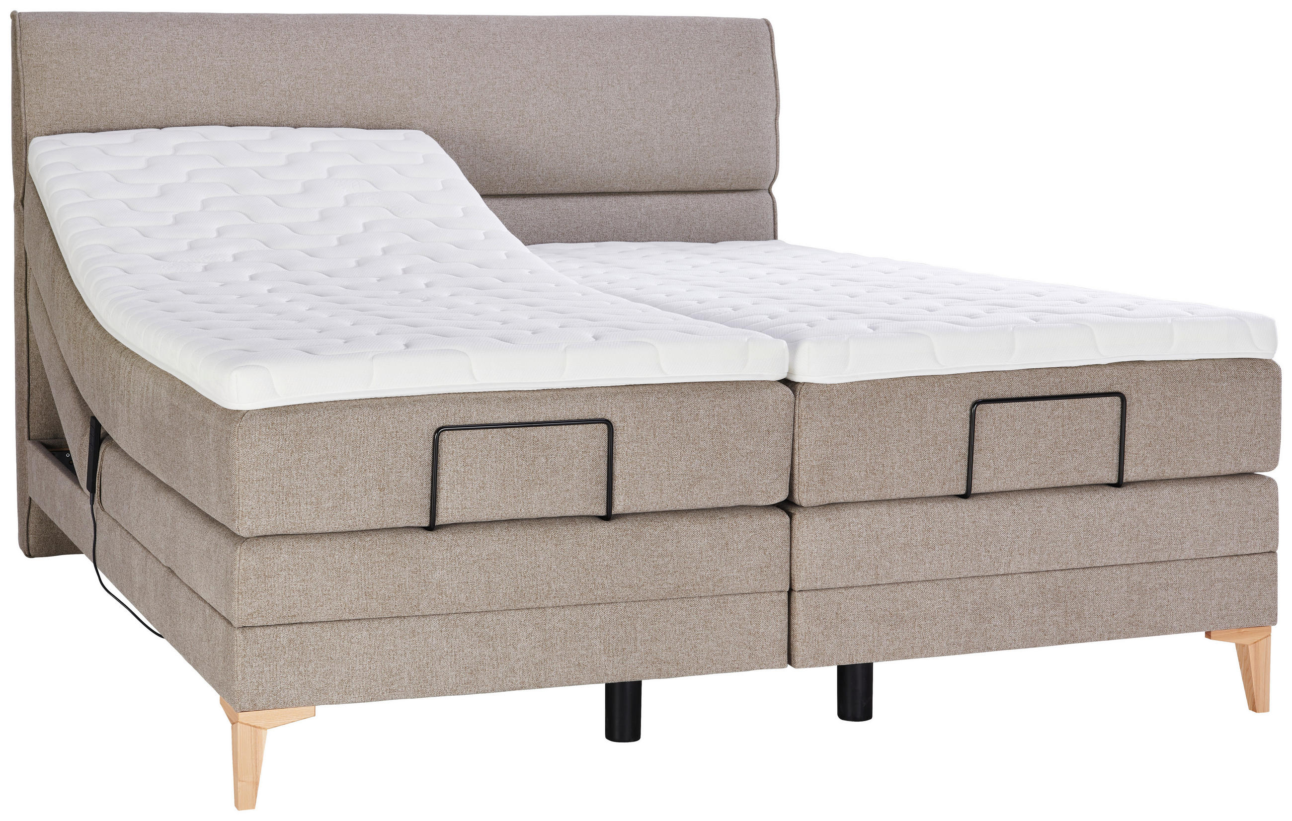 BOXSPRINGBETT 180/200 cm,  in Hellbraun,  - Hellbraun/Eichefarben, KONVENTIONELL, Holz/Textil (180/200cm) - Voleo