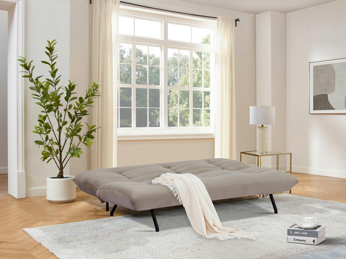 SCHLAFSOFA in Samt Taupe  - Taupe/Schwarz, MODERN, Textil/Metall (185/82/62cm) - MID.YOU