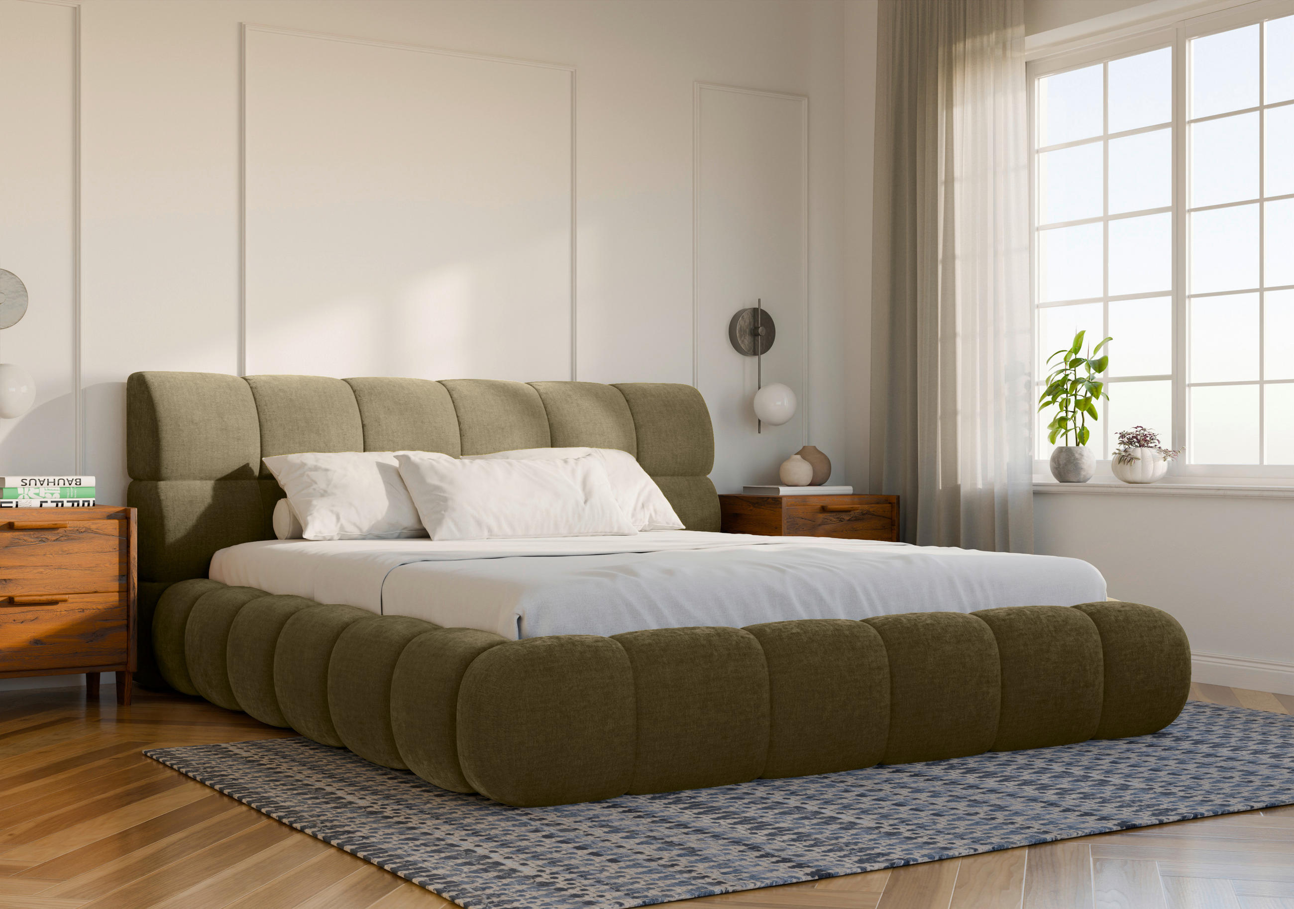 POLSTERBETT 180/200 cm,  in Waldgrün, Lattenrost, Bettkasten,  - Waldgrün/Schwarz, Design, Holz/Textil (180/200cm) - Chameo