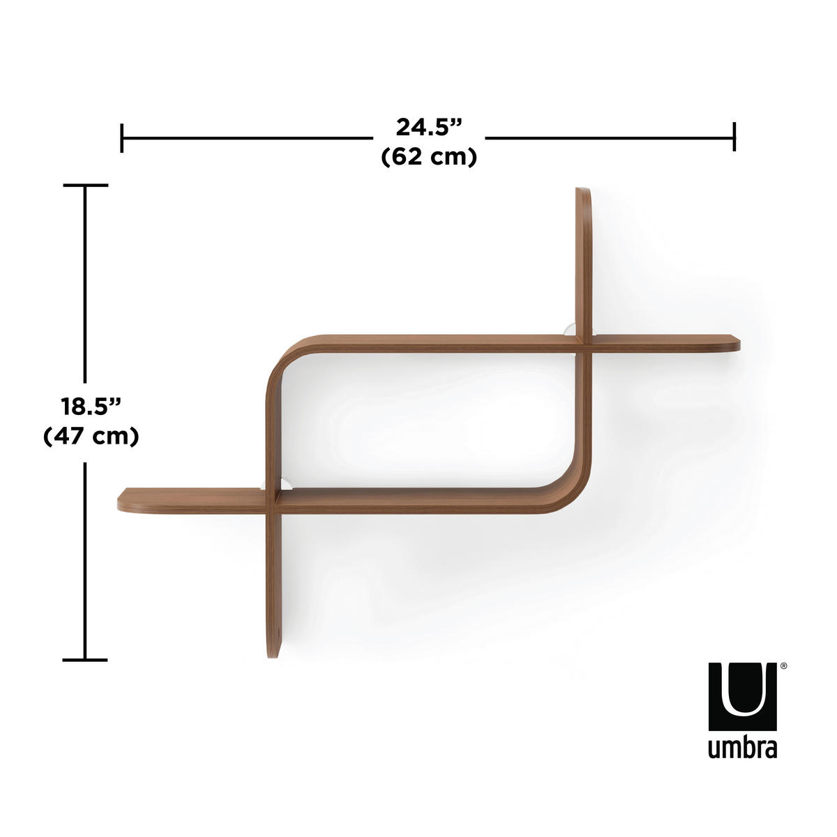 WANDREGAL  - Walnussfarben, Design, Holz (15,2/46,9/52,2cm) - Umbra