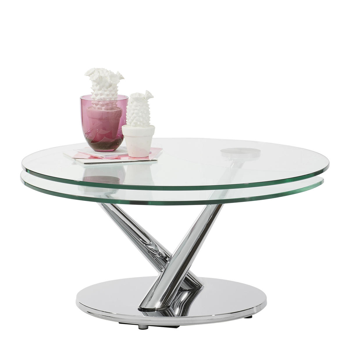 COUCHTISCHE Klarglas Klarglas 80(128)/80/40 cm rund Chromfarben  - Chromfarben, Design, Glas/Metall (80(128)/80/40cm) - Naos