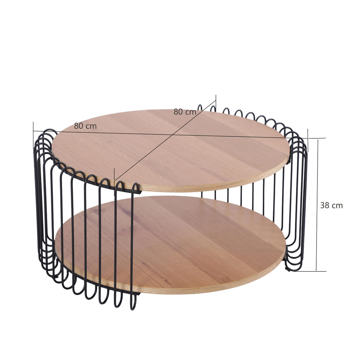 COUCHTISCH Eiche furniert 80/80/38 cm rund Schwarz, Eichefarben  - Eichefarben/Schwarz, Basics, Holz/Holzwerkstoff (80/80/38cm) - Stylife