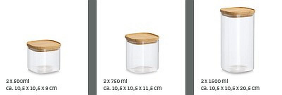 VORRATSGLÄSERSET 6-teilig  - Transparent/Naturfarben, Basics, Glas/Holz (27,5/28/25,5cm) - Zeller Present