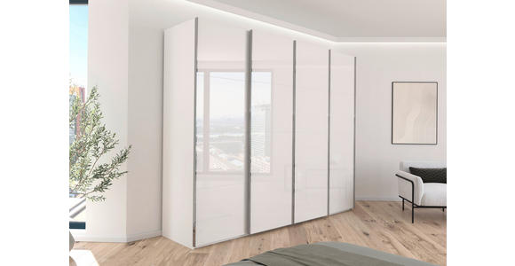 SCHWEBETÜRENSCHRANK  in Weiß  - Chromfarben/Weiß, Design, Glas/Holzwerkstoff (271/235/68cm) - Novel