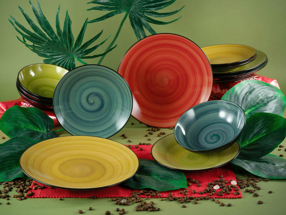 JEDÁLENSKÝ SERVIS, kamenina - opálová/svetlozelená, Basics, keramika - Creatable