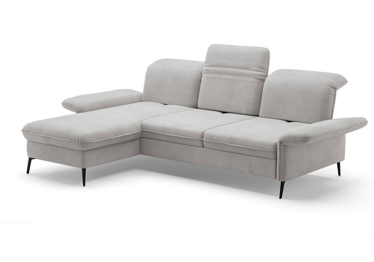ECKSOFA in Flachgewebe Silberfarben  - Silberfarben/Schwarz, Konventionell, Textil/Metall (198/264cm) - Sit & More