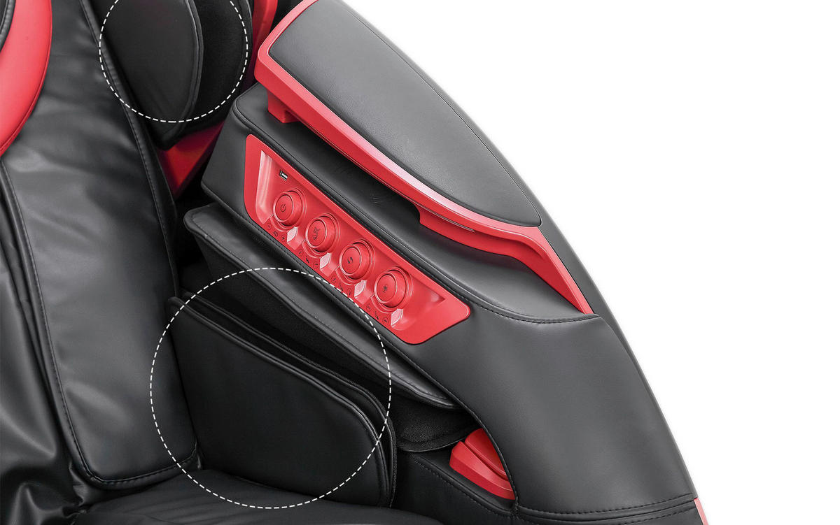 MASSAGESESSEL FC BAYERN MÜNCHEN  mit Lederlook Rot, Schwarz integrierte Lautsprecher, Relaxfunktion, Liegefunktion, Sitzheizung, Netzbetrieb, Massagefunktion, Herz-Waage-Funktion, integrierter Akku, abwischbar, ausziehbare Fußstütze, Bluetooth-Lautsprecher, Rückenlehne in S-Form  - Rot/Schwarz, KONVENTIONELL, Kunststoff/Textil (177-190/130/86cm) - Welnova