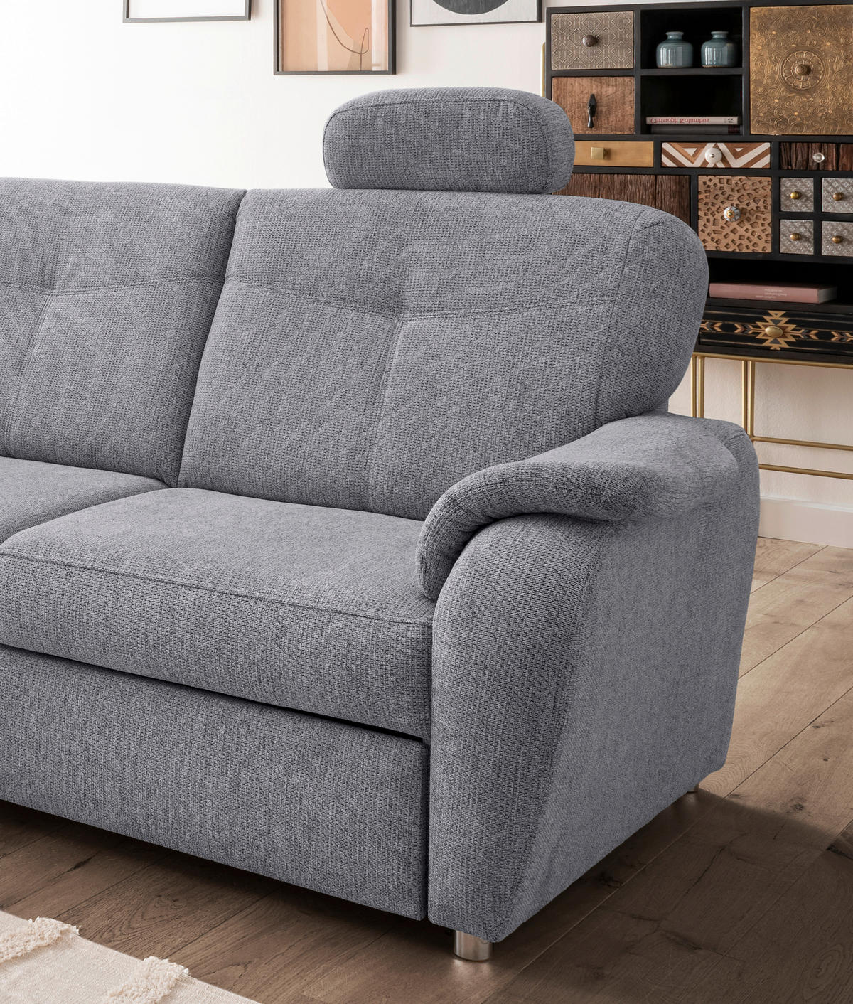 ECKSCHLAFSOFA in Chenille Silberfarben  - Chromfarben/Silberfarben, MODERN, Kunststoff/Textil (180/264cm) - Livetastic