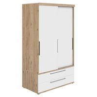 SCHIEBETÜRENSCHRANK 2-türig Weiß, Eichefarben  - Eichefarben/Silberfarben, Design, Holzwerkstoff/Metall (124/207/64cm) - Paidi