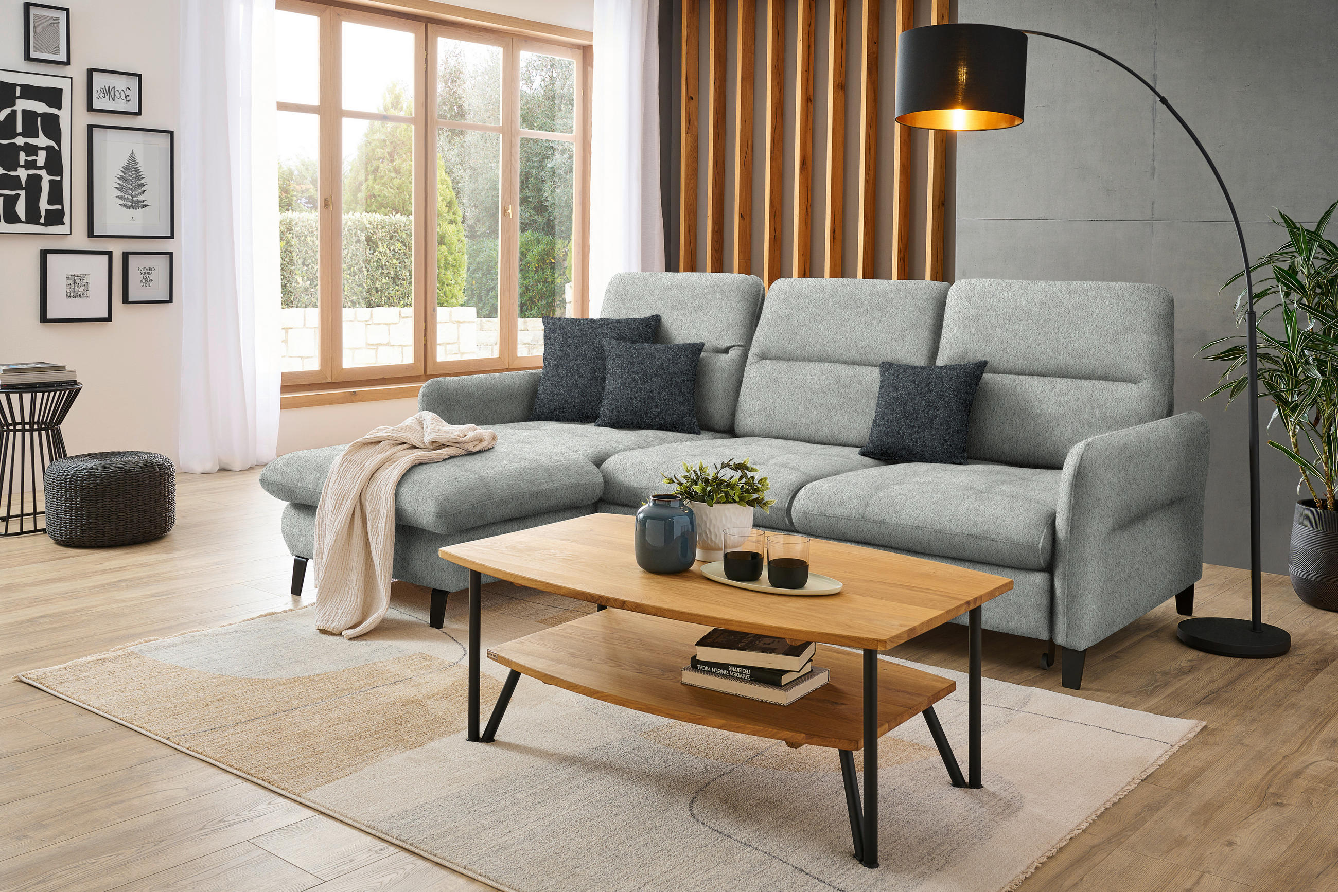 ECKSOFA Silberfarben Chenille  - Silberfarben/Schwarz, KONVENTIONELL, Textil/Metall (190/254cm) - Livetastic