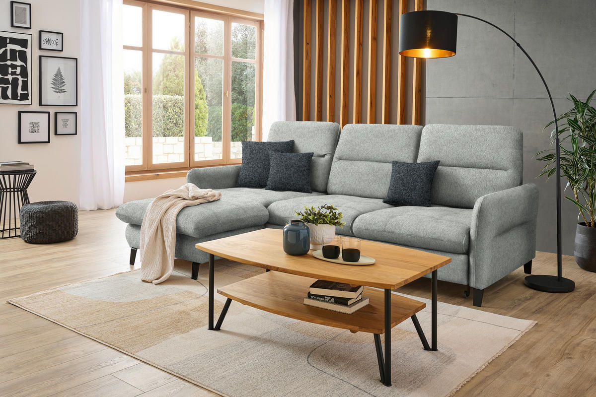 ECKSOFA Silberfarben Chenille  - Silberfarben/Schwarz, KONVENTIONELL, Textil/Metall (190/254cm) - Livetastic