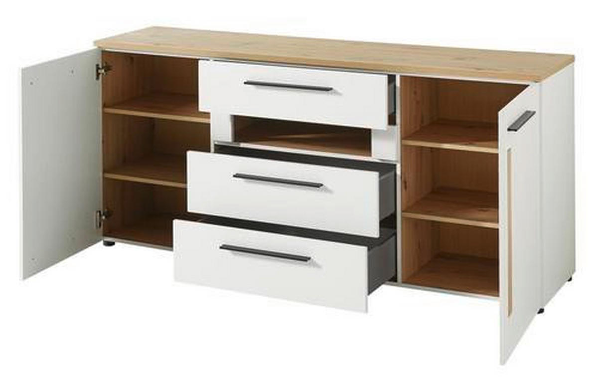 COMODĂ 180/81/44 cm  - alb/culoare lemn stejar, Modern, plastic/material pe bază de lemn (180/81/44cm) - Livetastic