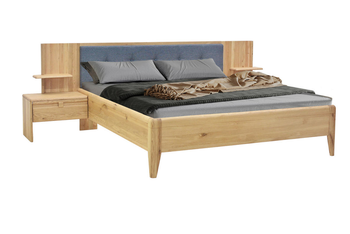 ZOSTAVA S POSTEĽOU, 180/200 cm, antracitová, divoký dub - divoký dub/antracitová, Konventionell, drevo/textil (180/200cm) - Linea Natura