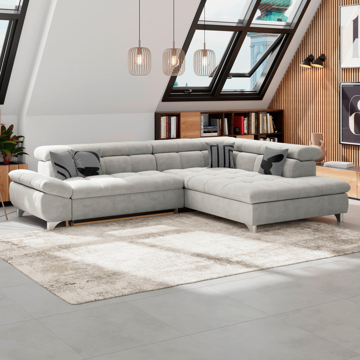 ECKSOFA Taupe Chenille  - Taupe/Chromfarben, KONVENTIONELL, Textil/Metall (312/234cm) - Livetastic