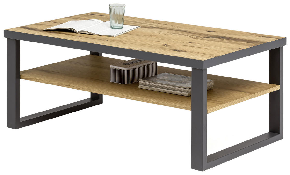 COUCHTISCH Eiche furniert 115/65/45 cm rechteckig Alteiche  - Alteiche/Graphitfarben, Trend, Holz/Metall (115/65/45cm) - Carryhome
