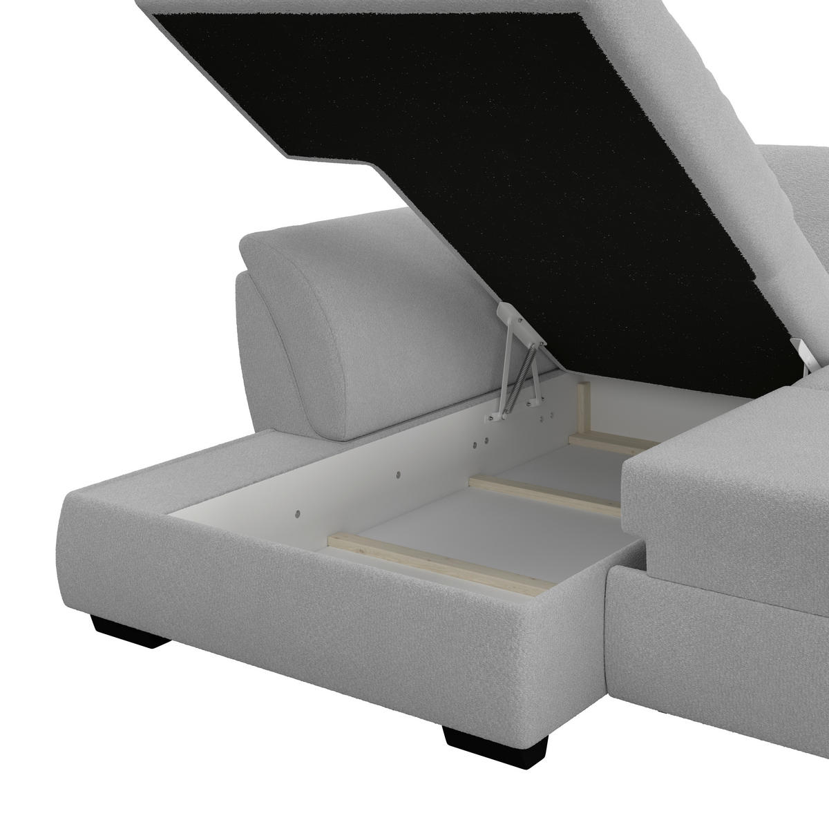 ECKSOFA Hellgrau Zierkissen, Bettkasten, Schlaffunktion, Rücken echt  - Hellgrau/Schwarz, KONVENTIONELL, Kunststoff/Textil (187/278cm) - MID.YOU