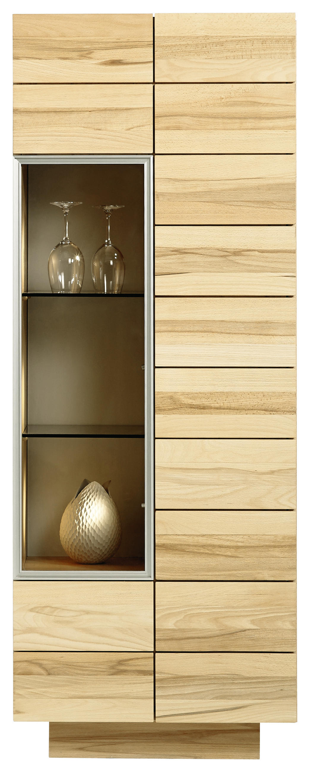 Vitrine in massiv, mehrschichtige Massivholzplatte (Tischlerplatte) Wildeiche Eichefarben