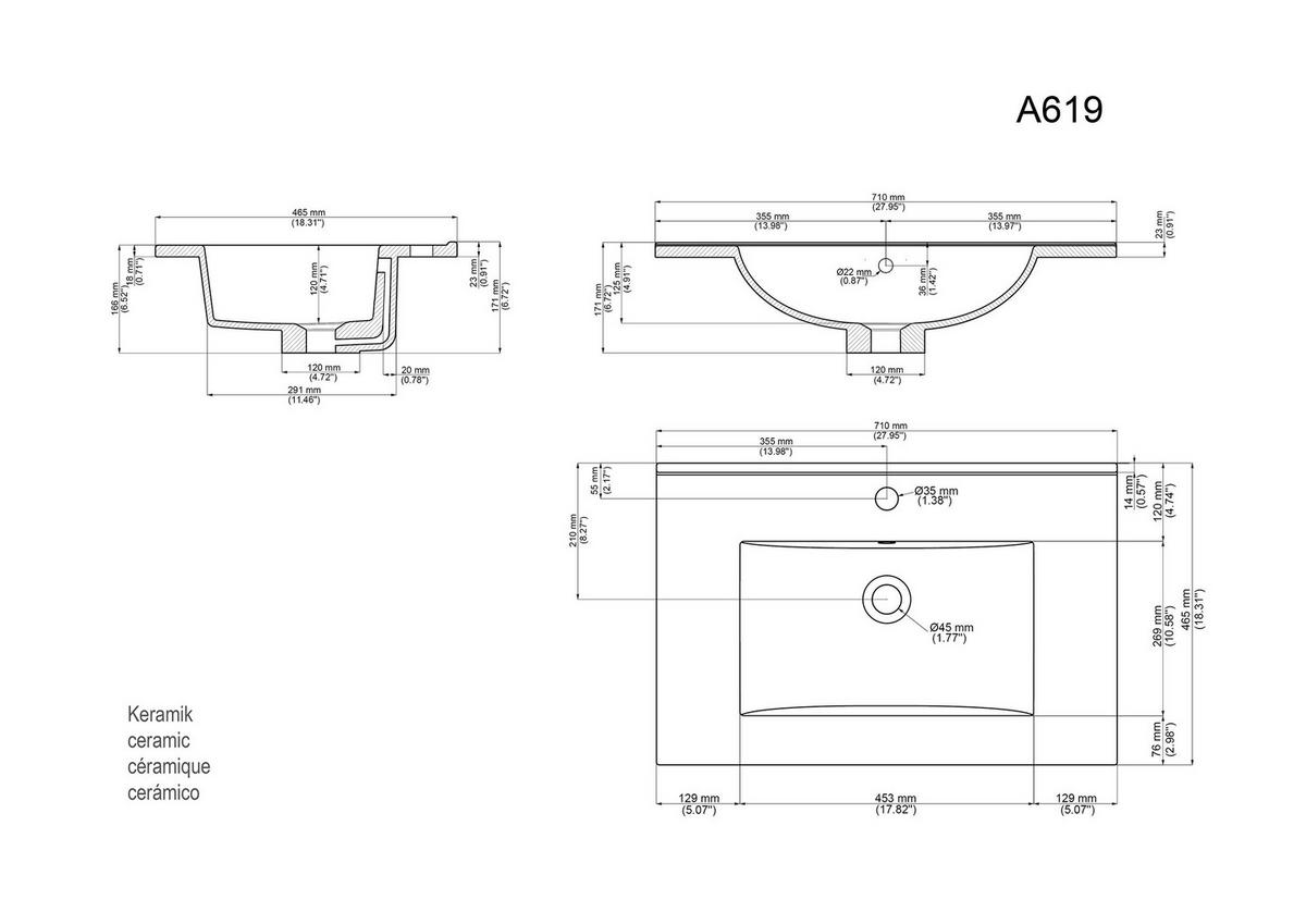 BADEZIMMER 5-teilig  in 70 cm  - Graphitfarben/Weiß, Basics, Keramik/Holzwerkstoff (70cm) - MID.YOU