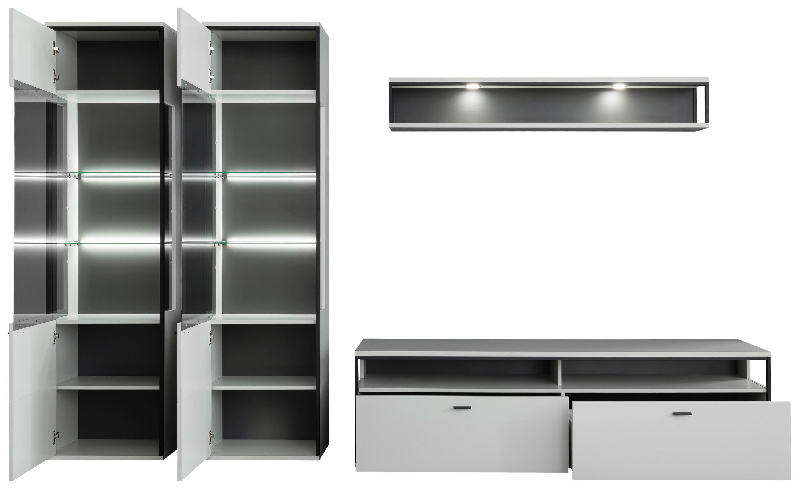 Thumbnail - Stylife Wohnwand, Schwarz, Weiß, Metall, 10 Fächer, 2 Schubladen, 312x199x51 cm, Beimöbel erhältlich, Wohnzimmer, Wohnwä...