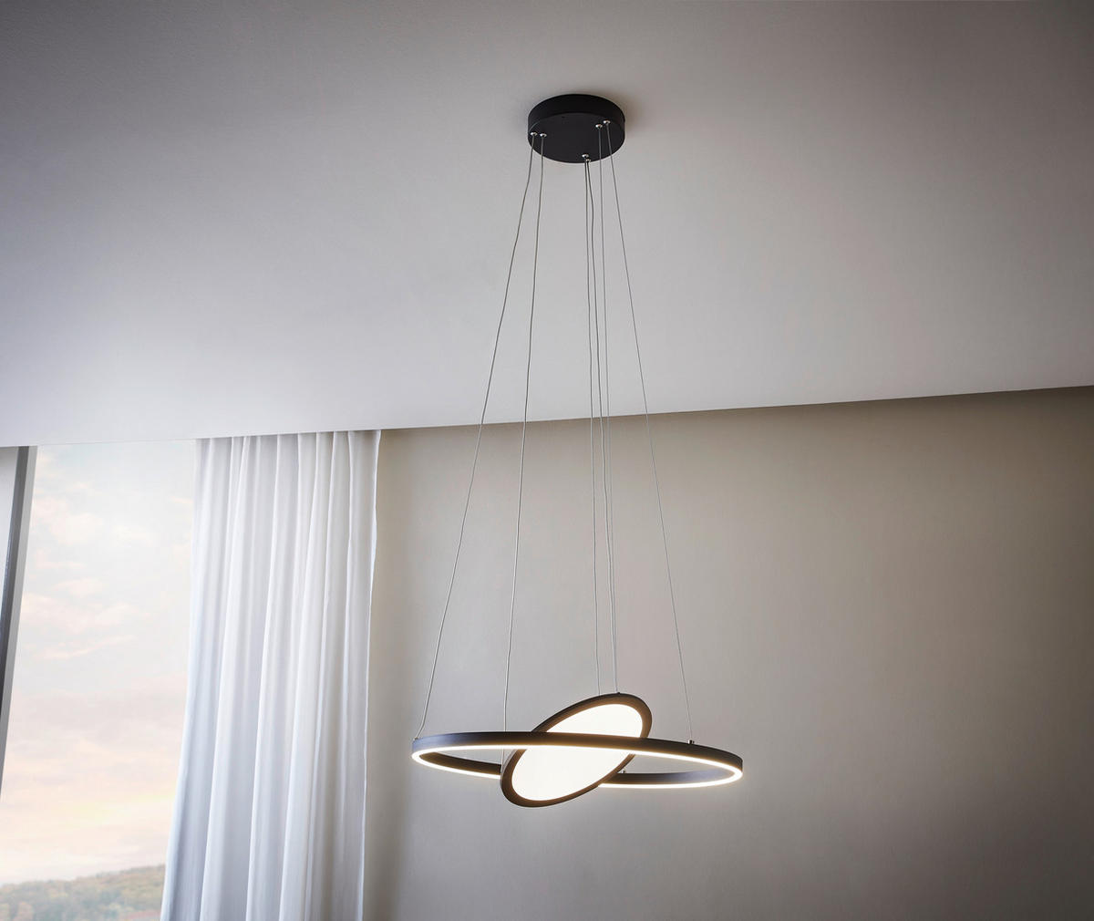 ZÁVĚSNÉ LED SVÍTIDLO, 60 cm  - bílá/černá, Trend, kov/plast (60cm) - Novel