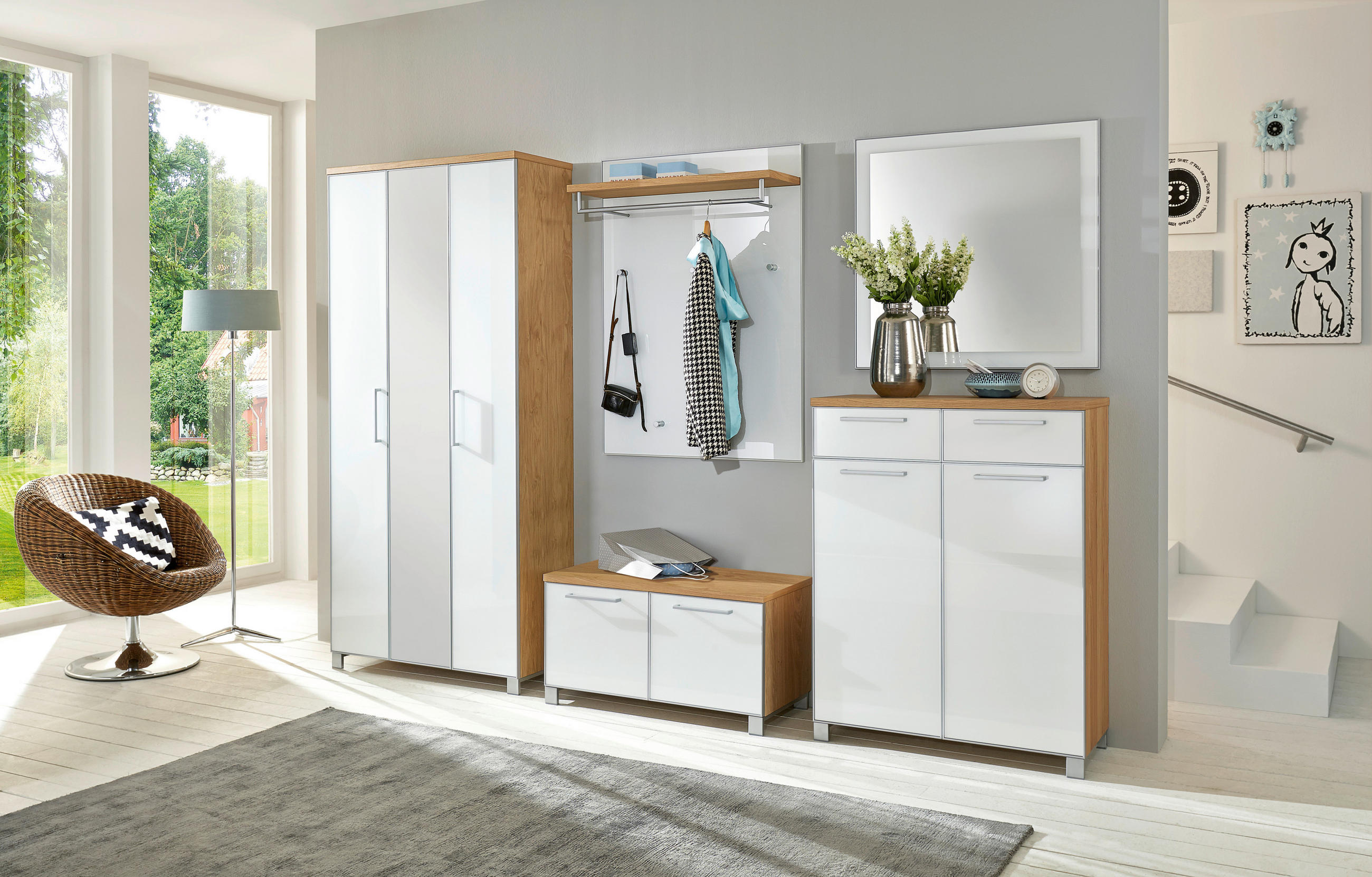 GARDEROBE 6-teilig  in 265/195/40 cm  - Hellbraun/Eichefarben, Design, Glas/Holz (265/195/40cm)