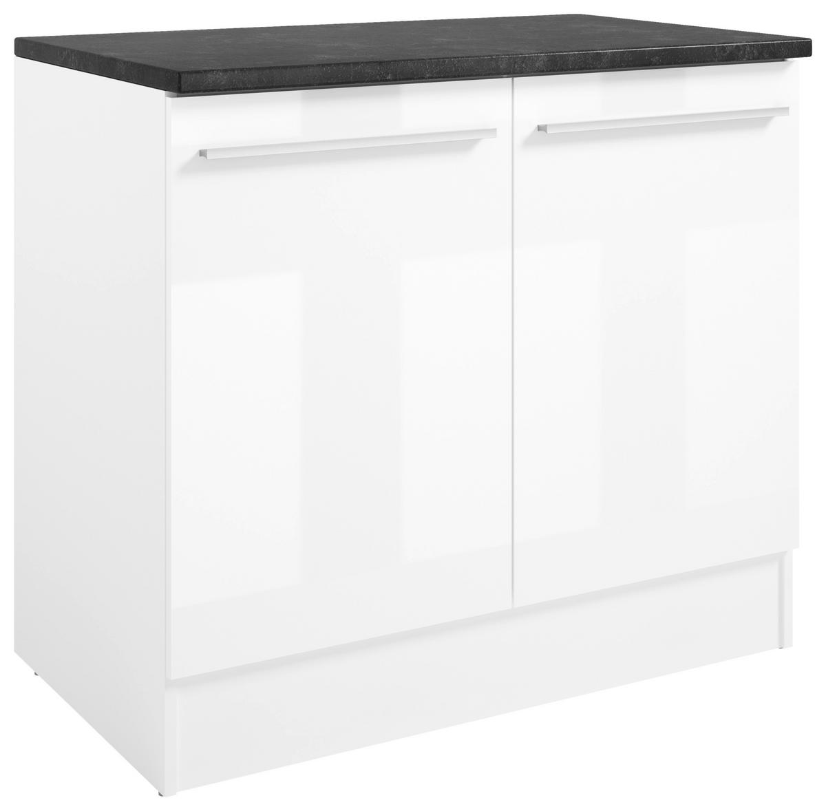 SPÜLENUNTERSCHRANK 100/90/60 cm  in Weiß, Weiß Hochglanz  - Weiß Hochglanz/Silberfarben, Design, Holzwerkstoff/Kunststoff (100/90/60cm) - MID.YOU