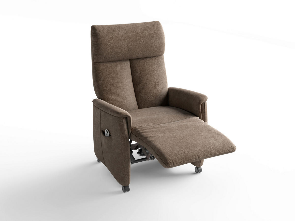 RELAXSESSEL TV CREMONA COMFORT E L3 Mikrofaser Kopfteilverstellung, Fußteilverstellung, Rücken echt    - Schwarz/Braun, Basics, Kunststoff/Textil (76/114/84cm) - Sit & More
