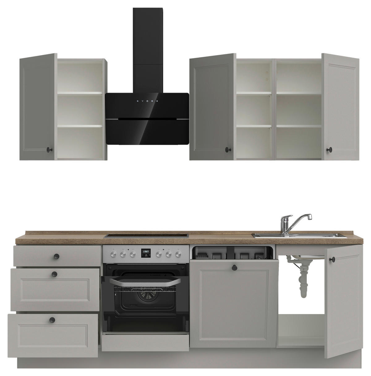 KÜCHENLEERBLOCK 240 cm   in Grau, Eiche dunkel  - Eiche dunkel/Schwarz, MODERN, Holzwerkstoff/Metall (240cm) - Nobilia