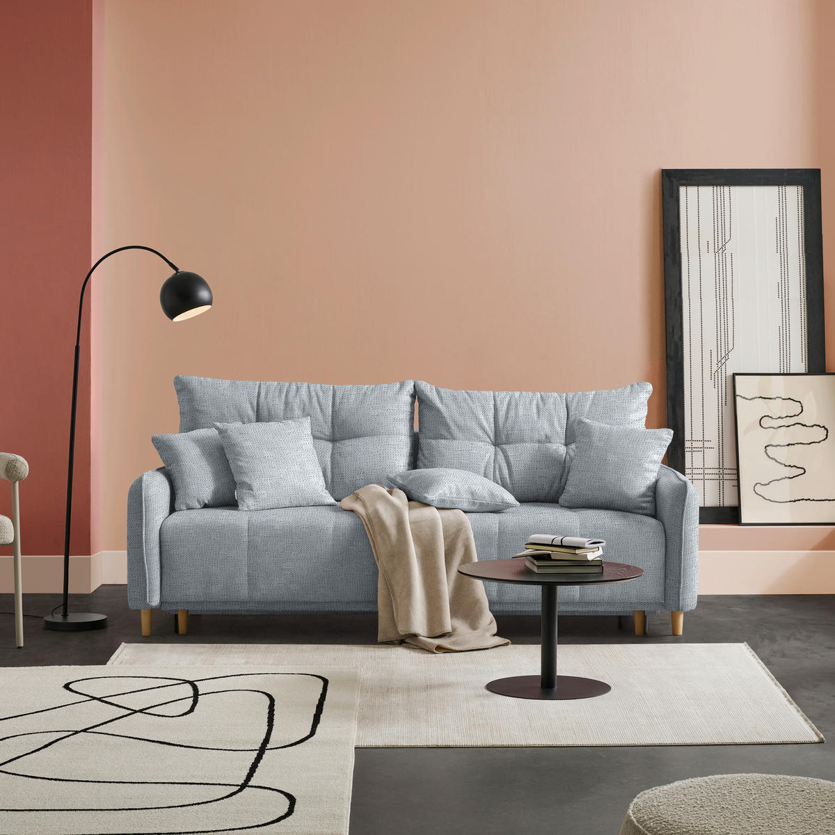 SCHLAFSOFA  in Chenille Hellgrau  - Buchefarben/Hellgrau, Design, Holz/Textil (217/97/101cm) - Carryhome